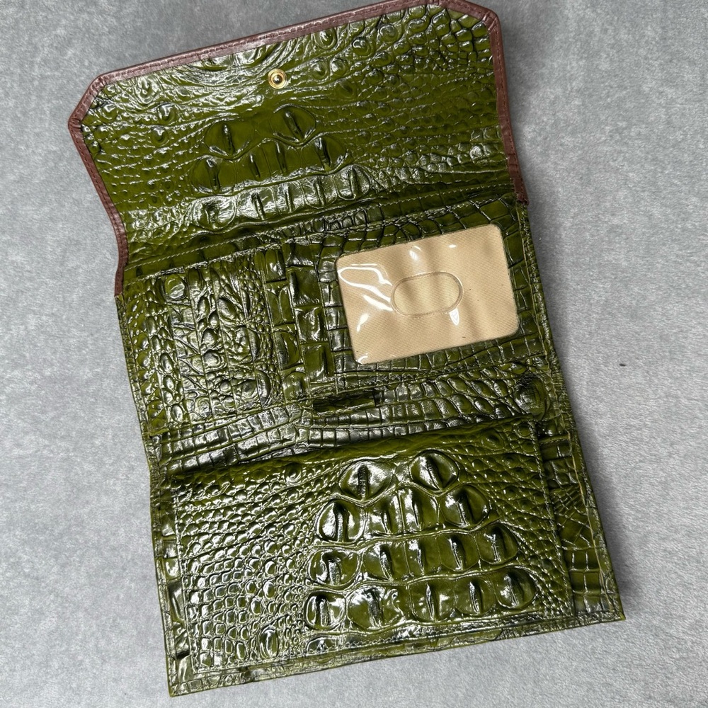 Brahmin Soft Checkbook Embossed Leather Wallet, Green/ Brown - Picture 3 of 6